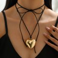 thumbnail image 2 of Yesbay Women Necklace Exaggerated Adjustable Lace-up Soft Golden Silver Color Gift Elegant Large Love Heart Pendant Necklace Jewelry, 2 of 8