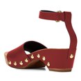 thumbnail image 2 of YDN Women Open Round Toe Cork Chunky Low Heels Nail Studded Platform Ankle Strap Sandals Comfortable Daily Dressy Shopping Shoes Size 4 Red, 2 of 4