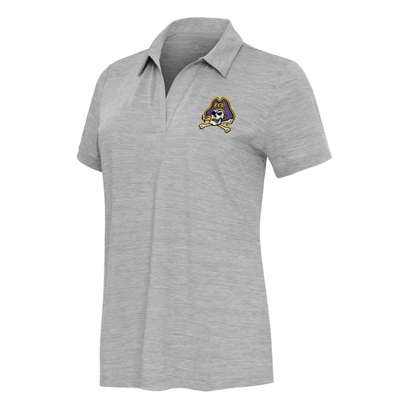 Women's  Antigua Heather Gray ECU Pirates Layout V-Neck Polo