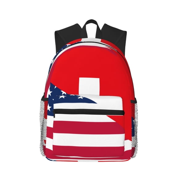 Vsdgher USA Switzerland Print Unisex Large Capacity Bookbag, Schoolbag, Casual Daypack for High School, College, Teens, Travel, Work