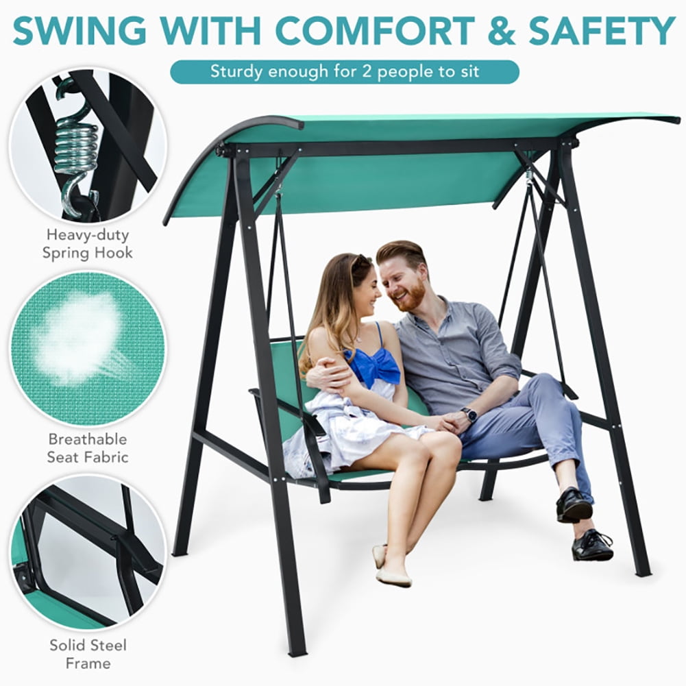 Aimee Lii 2 Person Patio Swing with Weather Resistant Glider and Adjustable Canopy, Outdoor Swing Chair, Green