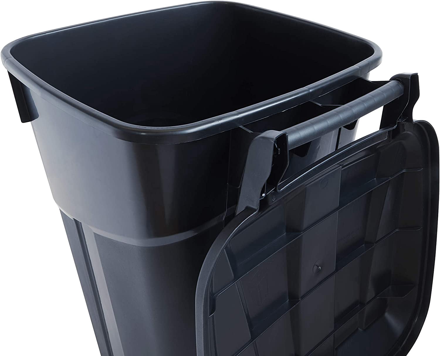 32 Gallon Wheeled Outdoor Garbage Can with Attached Snap Lock Lid and Heavy-Duty Handles, Black, Heavy-Duty Construction, Perfect Backyard, Deck, or Garage Trash Can, 2 Pack