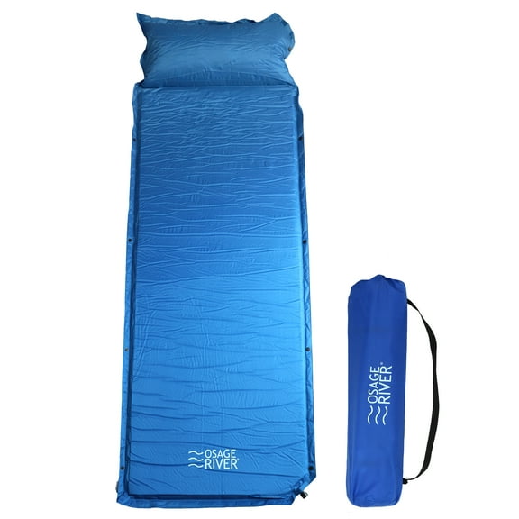 Osage River Gear Self Inflating Sleeping Pad for Camping and Backpacking, Lightweight Memory Foam with Pillow - Blue