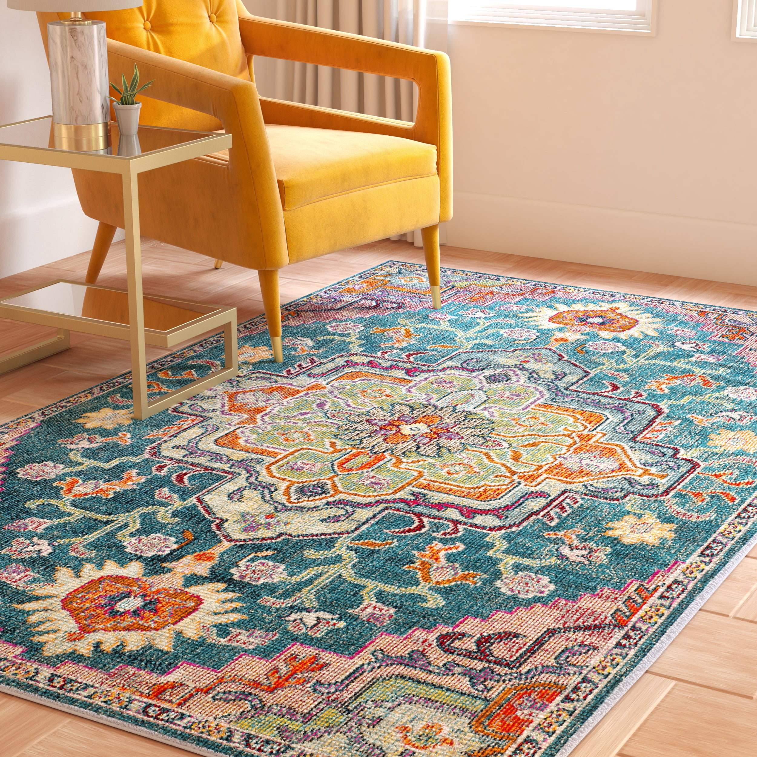 SAFAVIEH Crystal Debra Southwestern Area Rug, Teal/Rose, 9' x 9' Square