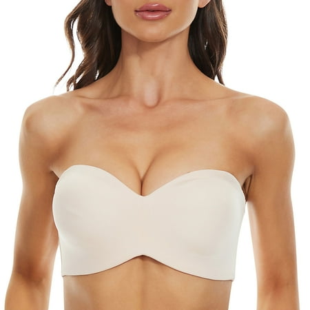 

Knosfe Strapless Bra for Large Breasts Padded Push Up No Underwire Bras for Women Complexion 80C