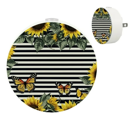 

Night Light Night Lights Plug into Wall 2-Pack Nightlight Plug in Night Light Dusk to Dawn Night Lamp Led Night Light for Adults Kids Room Autumn Sunflower Butterfly Stripes