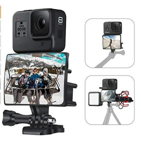 Image of Vlog & Selfie Flip Mirror Set + Housing mic Adapter & Cold Shoe for GoPro 8/7/6/5 Session Max and DJI Osmo and Other Action Camera Accessory
