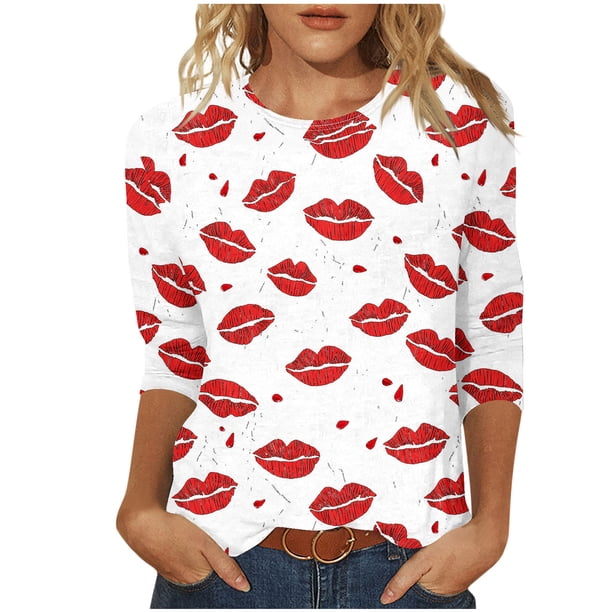 Camisetas Casuales de las Mujeres 3/4 Manga Cuello Redondo Impreso Blusa Imitación Estante Tela, Camiseta de Moda Superior para el Hogar Diario Y Desgaste Casual Todo el Año