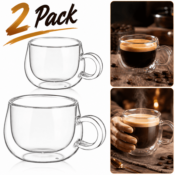 German Quality 4 Oz Insulated Double Wall Glass Espresso Cups, Espresso Coffee Cups, Double Espresso Cups, Demitasse Cups, Espresso Mug, Tazas De Cafe Expreso 2 Pack