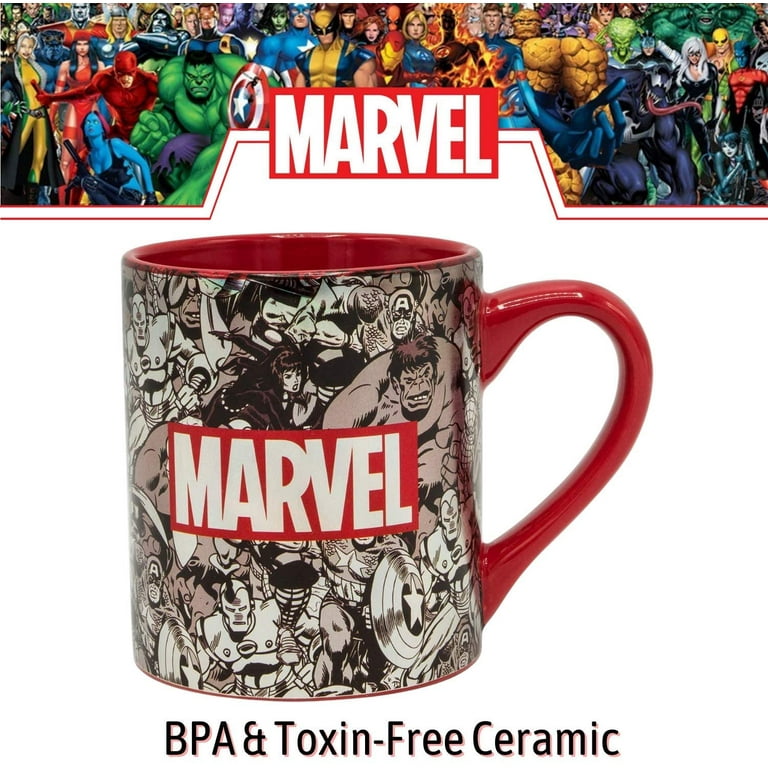Marvel Classic Collage Laser Print Ceramic Coffee Mug, 14-Ounces