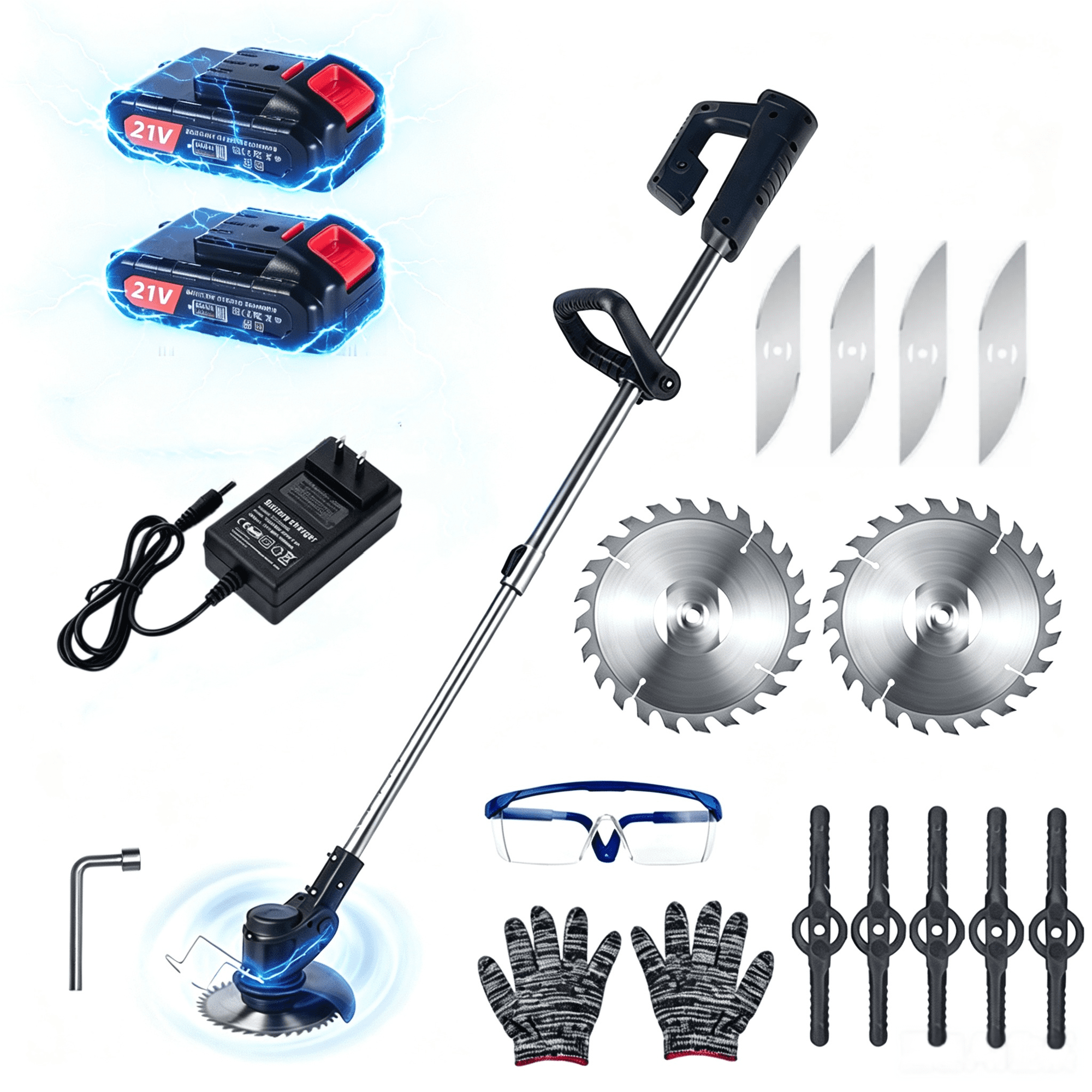 Paddsun Electric Weed Eater Lawn Edger Cordless Grass String Trimmer Cutter 21V &Battery