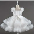 thumbnail image 4 of XUELUO Toddler Girls Tulle Princess Dress Puff Shoulder Ruffled Floral Dress Pearl Waistband Holiday Fluffy Party Skirts, 4 of 6