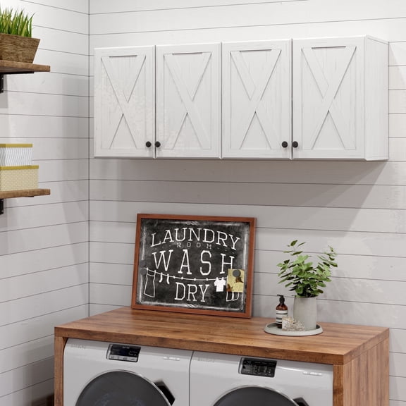 POLIHOME Farmhouse Kitchen Wall Mounted Storage Cabinets with Doors and Shelves, Laundry Room Wall Cabinets Set of 2