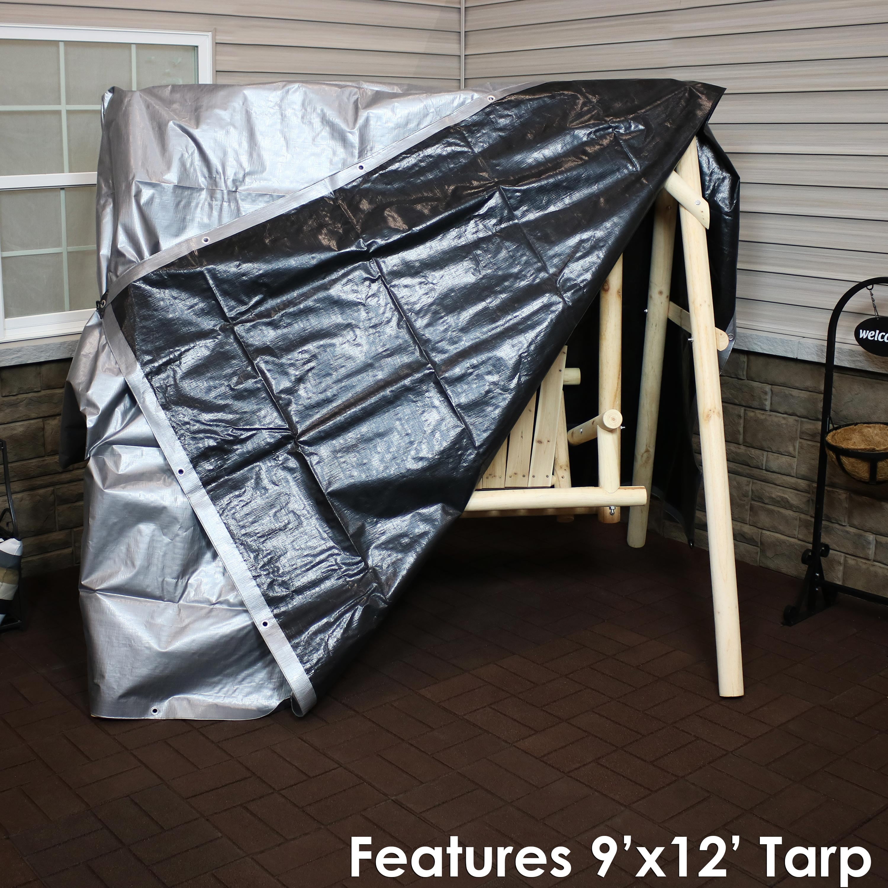 Sunnydaze 7-Foot Weather-Resistant Polyethylene Yard Tarp Dark Grey 