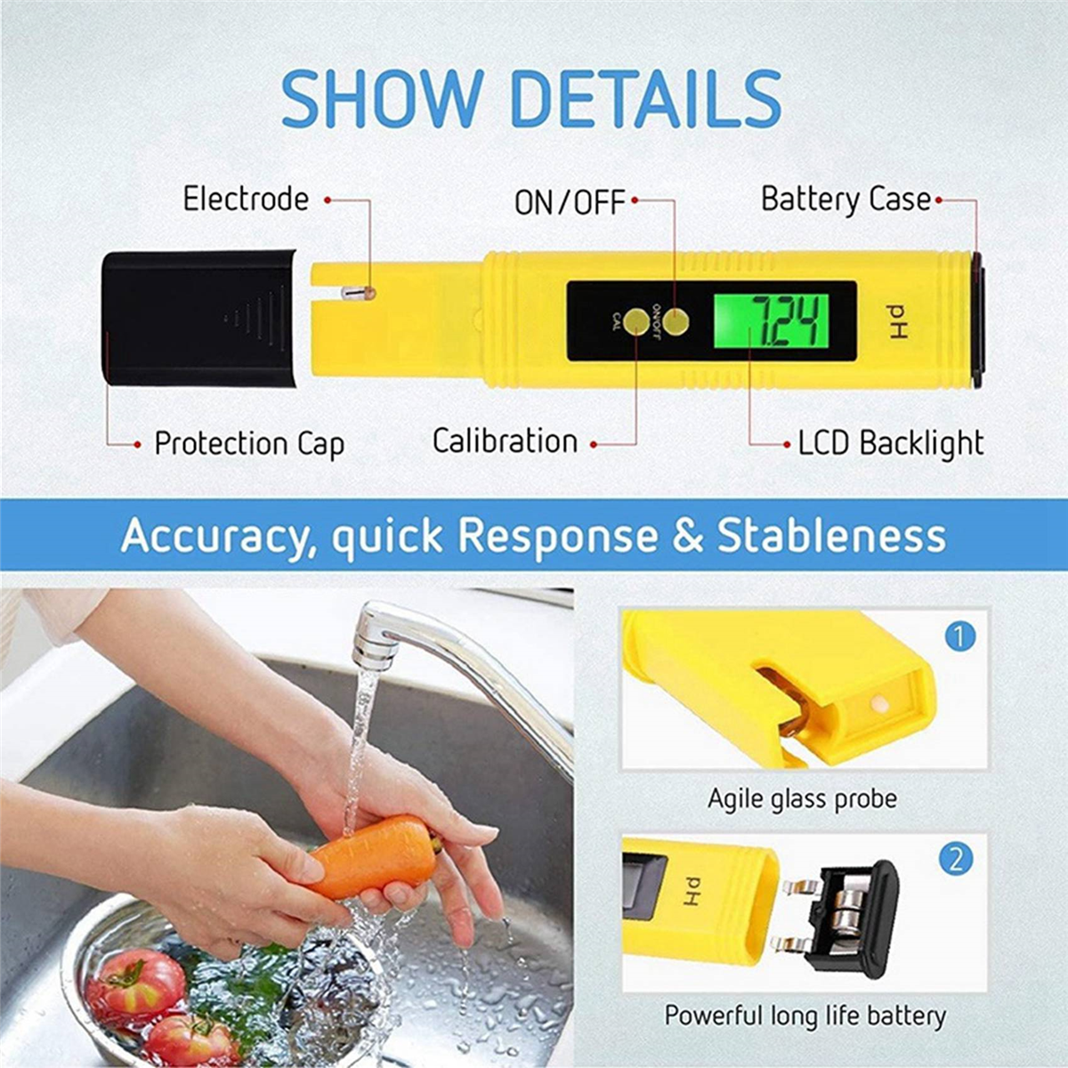PH-mètre Numérique Multifonction - Testeur De Sol, Eau Et Aliments - Haute Précision Avec Écran LCD Et Étalonnage