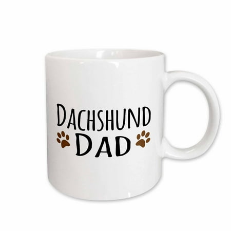 

3dRose Dachshund Dog Dad - Doggie by breed - brown muddy paw prints - doggy lover proud pet owner love Ceramic Mug 11-ounce