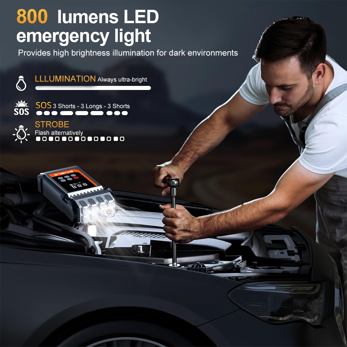 BIUBLE Portable Car Jump Starter with Air Compressor, 8000A Peak 12V Jump Box Car Battery Jumper Starter(All Gas/10.0L Diesel), 150PSI Digital Tire Inflator, LED Emergency, USB Cable, Emergency