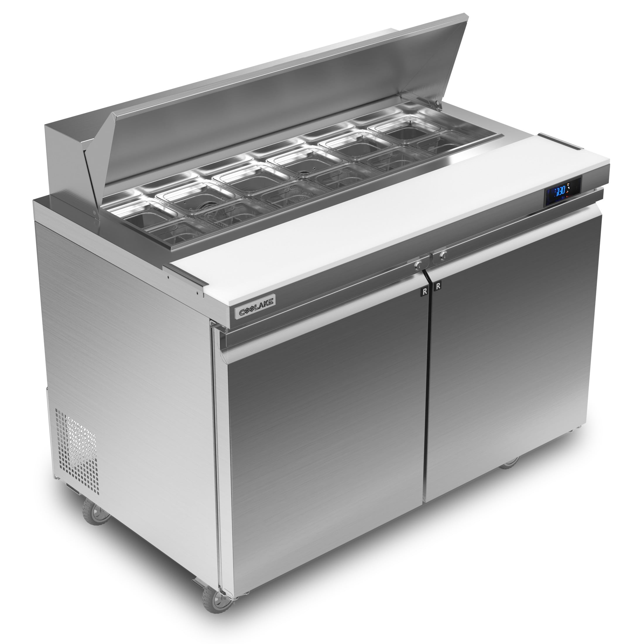 Coolake 48''W Commercial Salad Sandwich Prep Table Refrigerator, 2 Door Stainless Steel  13.5 Cu.ft Counter Fan Cooling Refrigerator