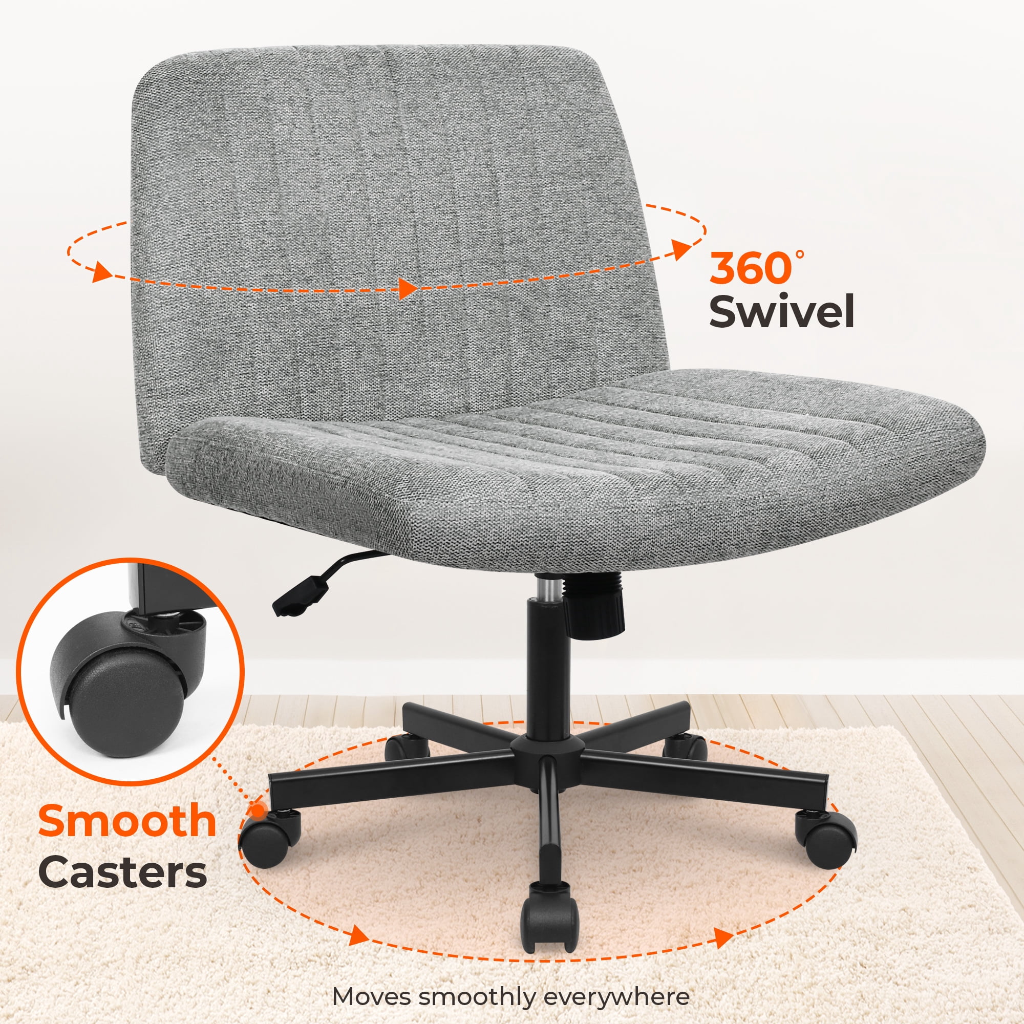 NEO CHAIR Criss Cross Legged Office Desk Vanity Armless Chair with Wheels Swivel, Gray