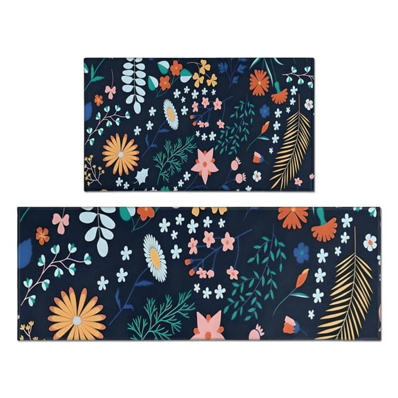 Pioneer Flower Floral Print Pattern Kitchen Rugs Sets Of 2,Anti Fatigue Kitchen Mat Rugs Non Slip Washable,Decorative Kitchen Floor Mats for Kitchen,Sink,Laundry,17"x30" 17"x47"