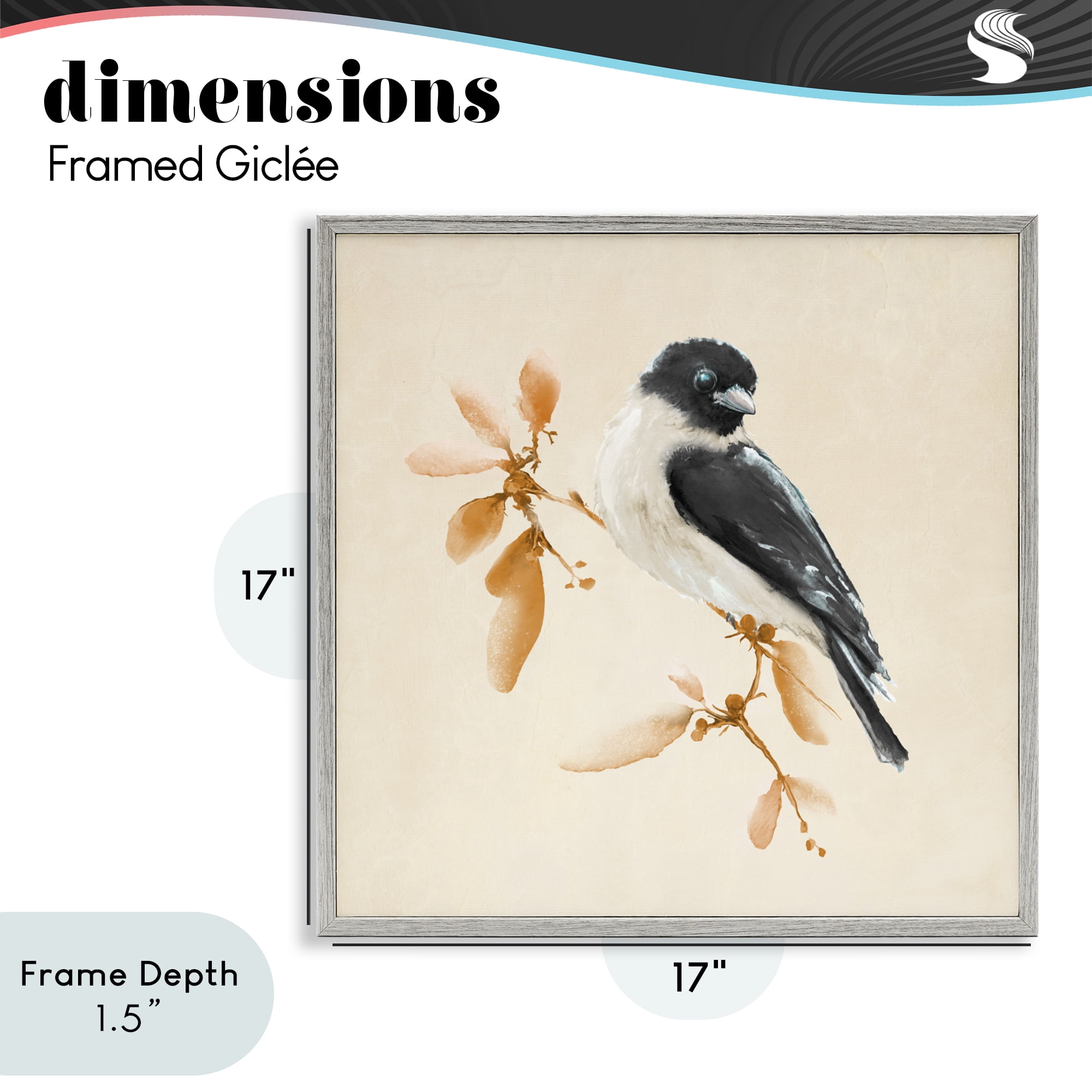 Stupell Industries Subtle Watercolor Chickadee Gray Framed Giclee Art, design by Diannart