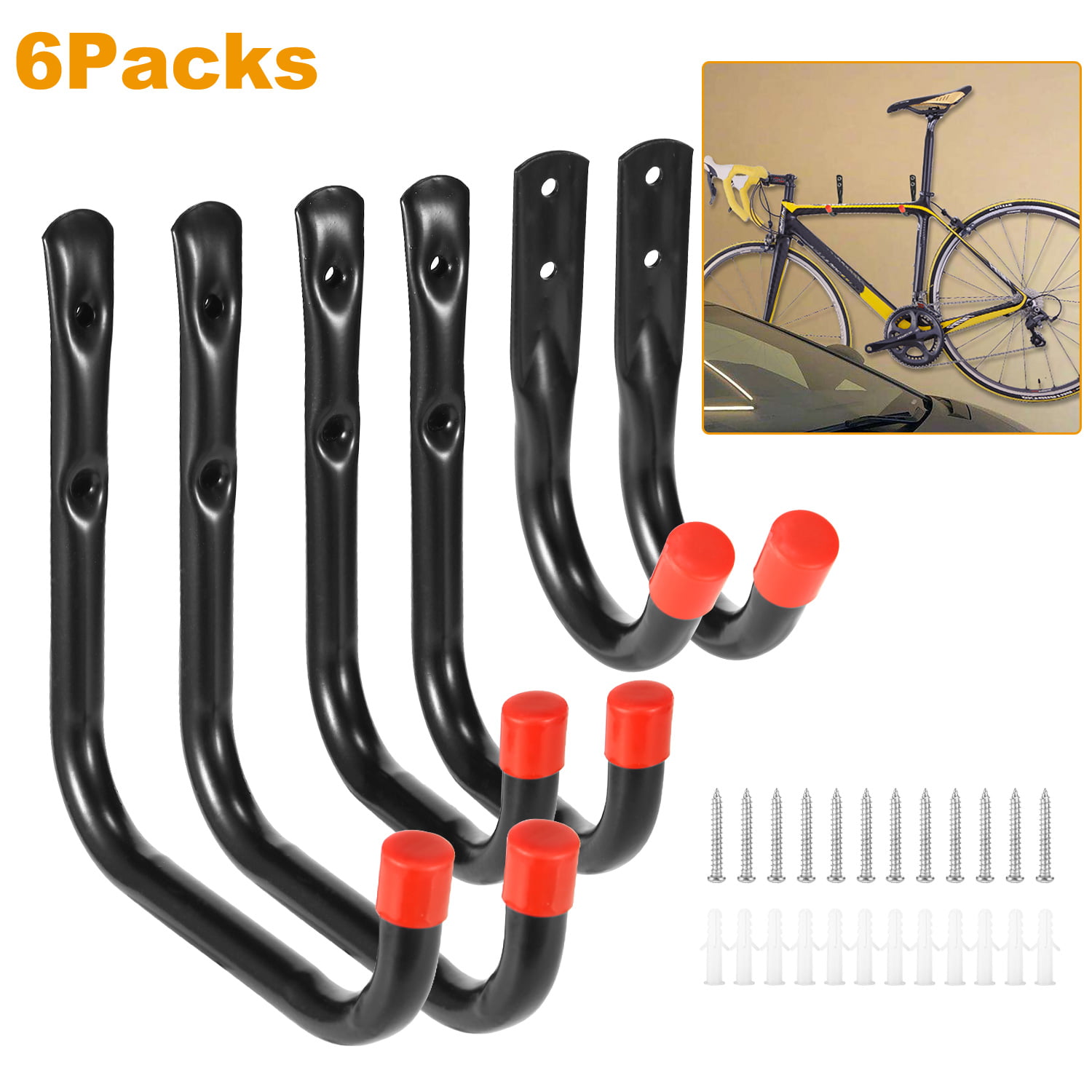 Bike Storage Hook Solutions Wall Hooks Heavy Duty for Bikes Ladders and Power Tools Heavy Duty Bike Storage Hooks 6 Pieces Large Screw Hooks for Garage Wall and Ceiling Bicycle Mount