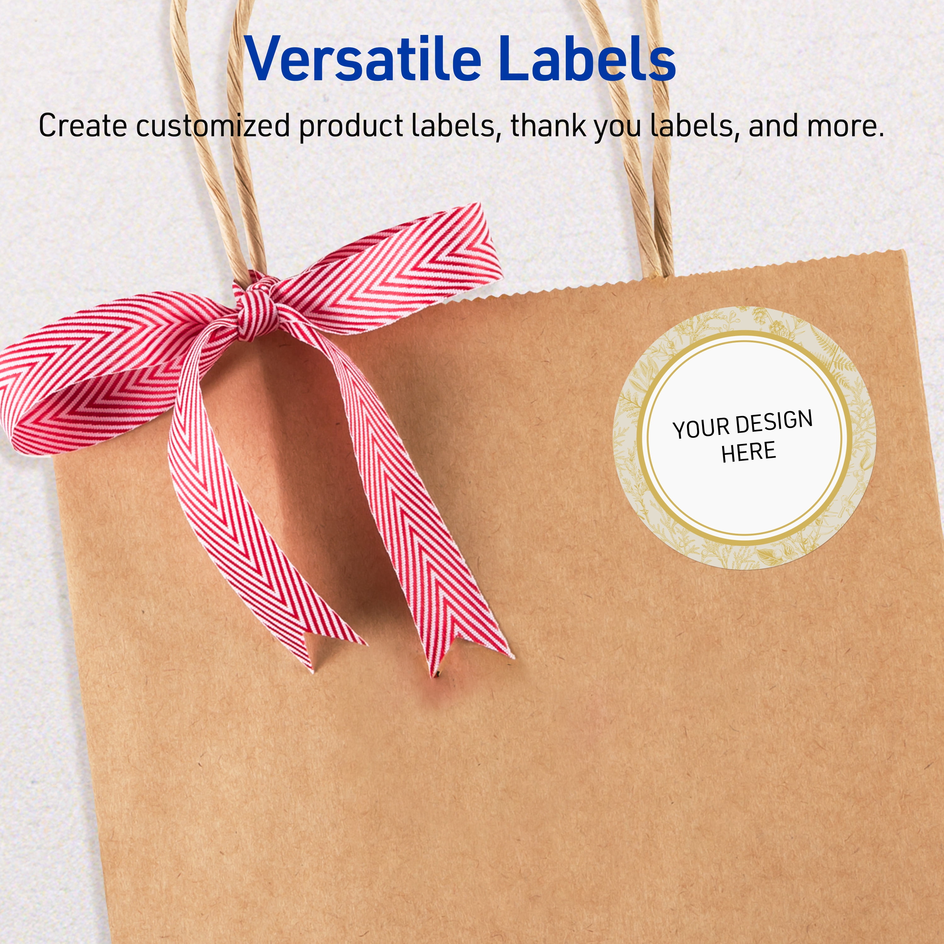 Avery Round Labels, 2" Diameter, Gold Arch Florals Design, Glossy