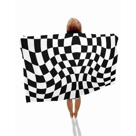Black and White Checkered Beach Towels Oversized Super Absorbent, Modern Irregular Geometric Lightweight Bath Towel Quick Dry Sets For Bathroom/Pool/Rv Camping/Beach Play/Gym Room/Picnic 23"x47"