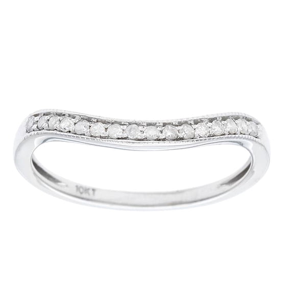 10k White Gold Curved Diamond Wedding Band Guard (1/8 cttw, I-J Color, I2-I3 Clarity)