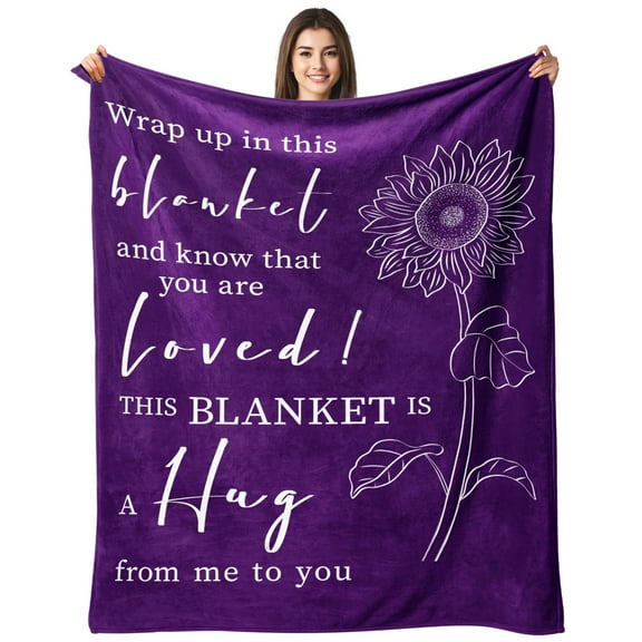 Get Well Gifts for Women After Surgery - Hug Blanket - Thinking of You Gift for Mom Friend Sister - Feel Better Inspirational Gifts for Women - Get Well Soon Gift - Purple Sunflower Blanket 50"x60"