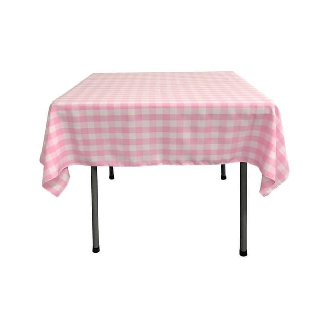 LA Linen TCcheck52x52-PinkK37 Nappe Carrée en Polyester à Carreaux Vichy, Blanc et Rose - 52 x 52 Po