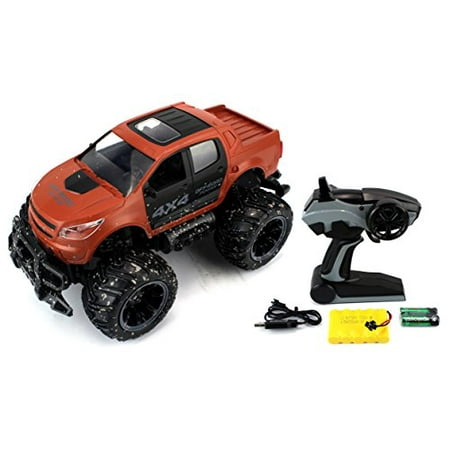 Big Off-Roader Pickup Remote Control RC Truck 2.4 GHz Rechargeable w/ Custom Mud Splatter Paint, Working Front Suspension (Colors May