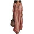 thumbnail image 2 of Dolkfu Petal Women'S Clothing V-Neck Cotton Blend Pink 3/4 Sleeve Maxi Peasant Dresses Relaxed Fit Modern Retro Vintage Solid Dresses Pink,Xxl, 2 of 6