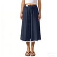 thumbnail image 5 of Cagogo Women Wide Leg Capri Pants Summer Casual Cotton Linen Loose Elastic High Waisted Palazzo Pants with Pockets Flowy Beach Lounge Trousers Boho Vacation Wear, Navy XL, 5 of 8