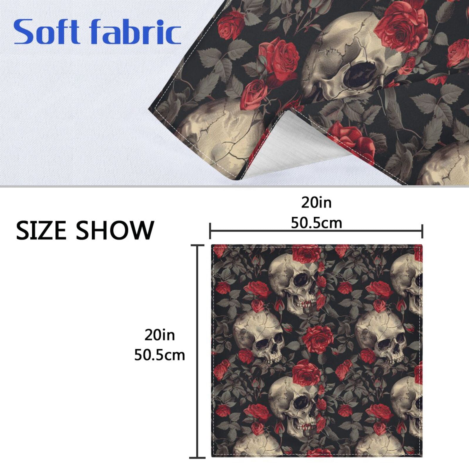JSTEL Skull Red Rose Flower Floral Cloth Napkins Set of 6, 20x20 Inch Washable and Reusable Napkin for Decoupage Dinner Party Everyday Use