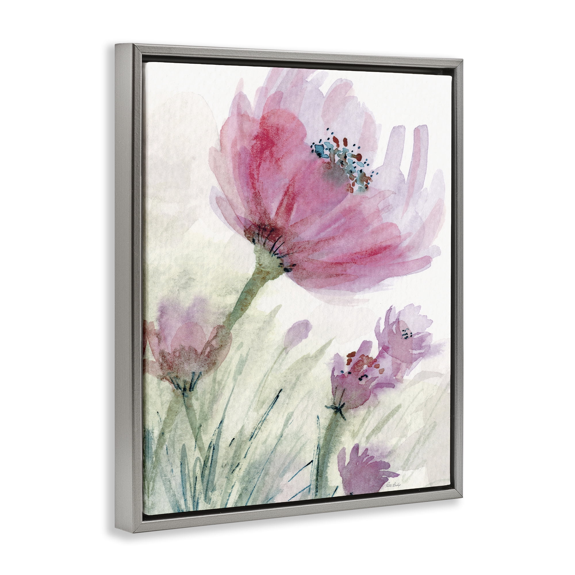 Stupell Industries Pink Flower & Speckled Stamen Gray Framed Floater Canvas Wall Art, design by Patti Bishop