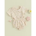thumbnail image 3 of FEORJGP Toddler Infant Newborn Baby Girls Summer Shorts Set Flower Print Doll Collar Pullover Short Sleeve T-shirt with Elastic Waist Shorts 2-piece Cute Sweet Outfit, 3 of 9