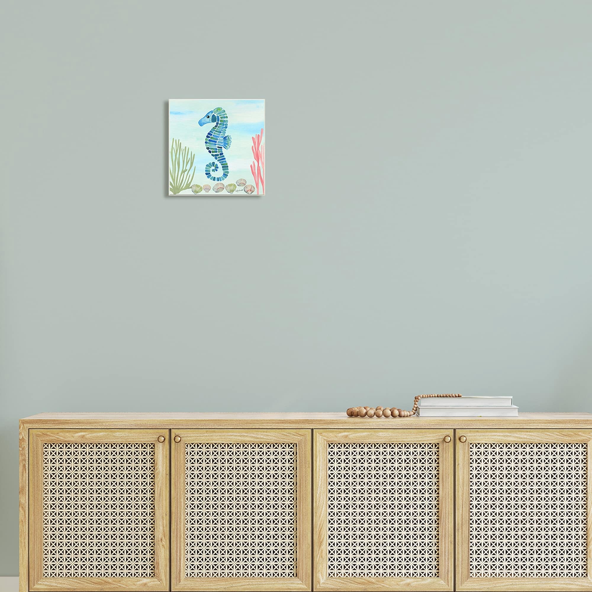 Stupell Industries Mosaic Seahorse Clam Seashells Ocean Floor Reef Wood Wall Art, 12 x 12, Design by Katie Doucette