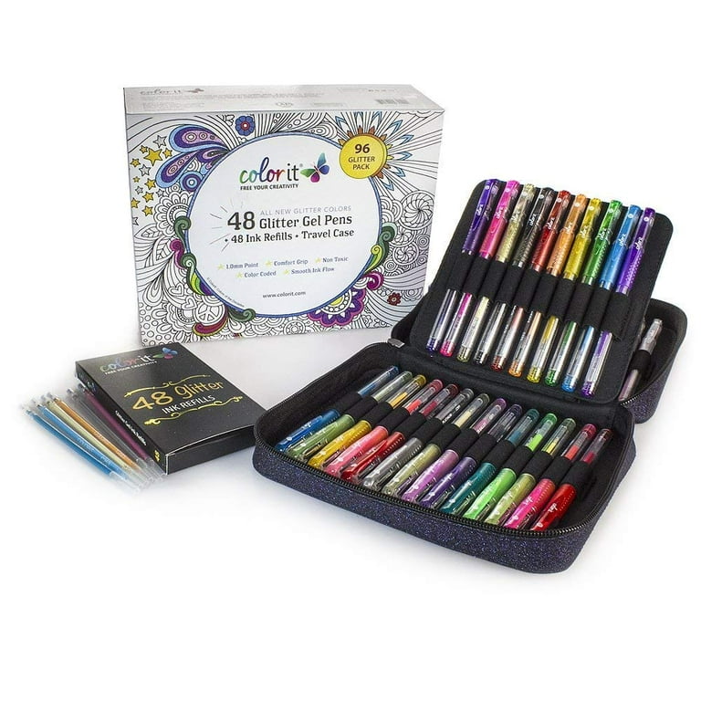 ColorIt 48 Glitter Color Ink Refills - Easy to Replace Cartridges for  Glitter Gel Pen Set