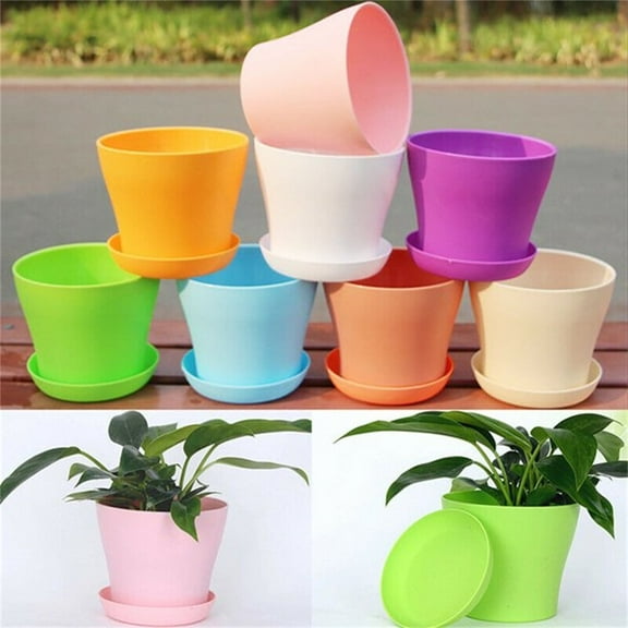 8 Pack Plastic Plant Pots,Casewin Modern Decorative Small Pot for Plants with Pallet, Flower Succulents Plant Container Pot for All House Plants, Herbs and Seedling Nursery