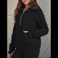 thumbnail image 4 of Sudadera Holgada de Larga con Capucha y Bolsillo con Media Cremallera para Mujer, Otoño e Invierno Negro S, 4 of 10