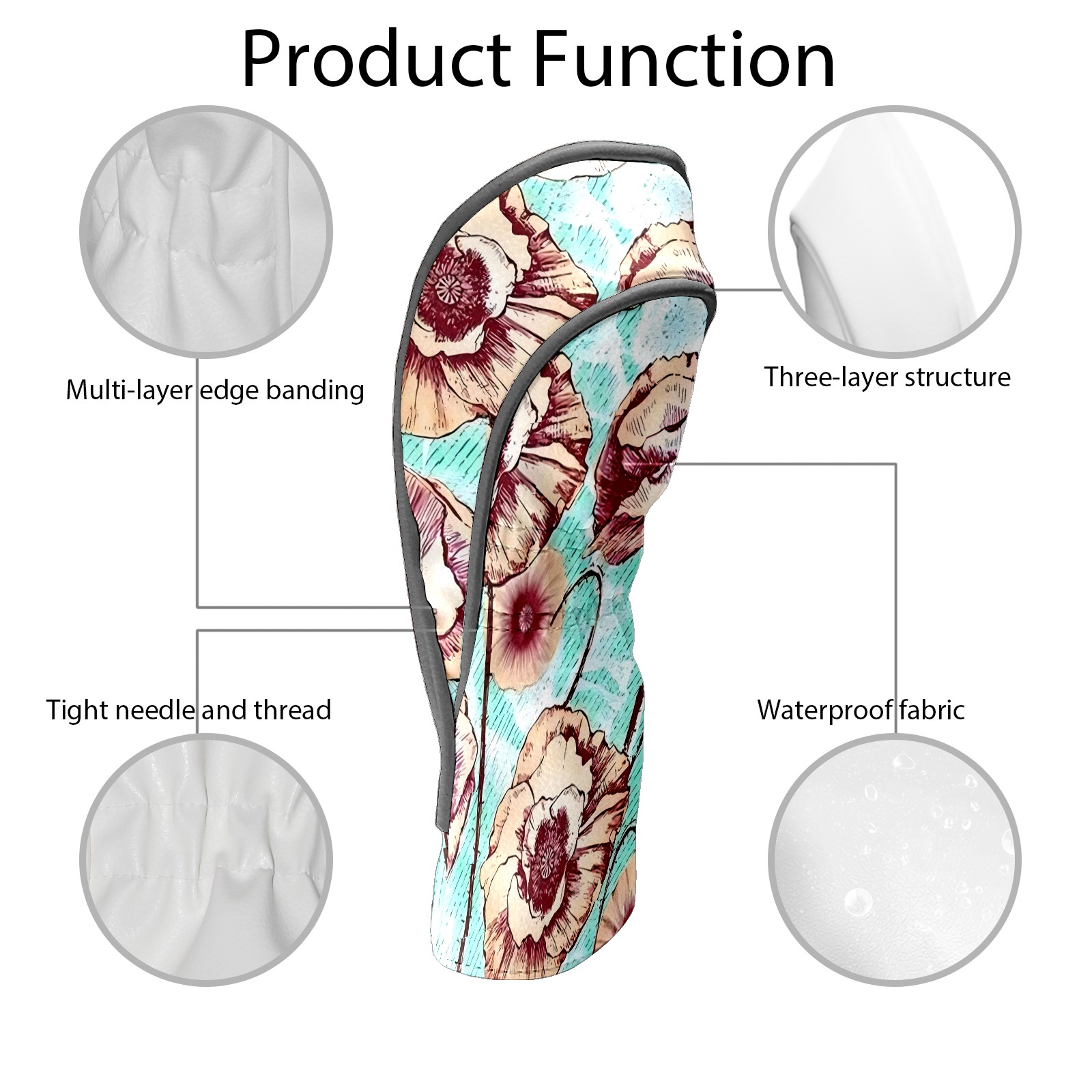 Golf Club Covers, Flower1 Premium PU Leather Driver Hybrid Putter Head Covers with Velvet Lining, Waterproof Golf Gifts for Men Women