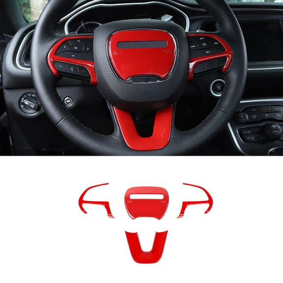 For Dodge Challenger 2015-2023 Charger 2015-2023 Durango 2014-2021 Interior Steering Wheel Button Decorative Cover Trim ABS Red