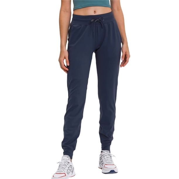 Pantalones de Yoga de Cintura Alta para Mujer con Puños Ajustables con Cordón y Bolsillos, Ideales para Correr o Hacer Ejercicio. Azul Medianoche XL