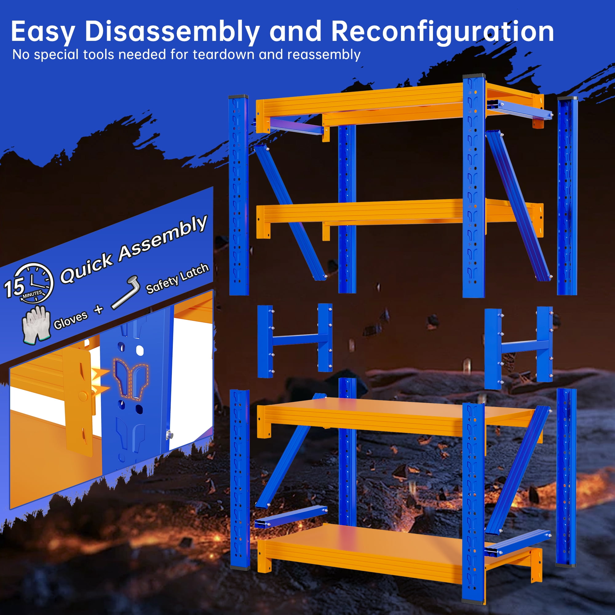 Welfiya 59"Wide Garage Shelving Unit,3500LBS Heavy Duty Storage Shelves,4-Tier Metal Industrial Shelving,Adjustable Standing Shelf for Warehouse,Basement,Workshop,59.1"W x 23.6"D x 78.7"H,Blue&Orange