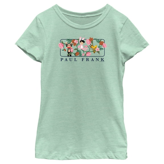 Girl's Paul Frank Julius the Monkey and Bunny Girl Flower Scene  Graphic Tee Mint Small