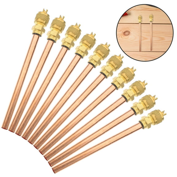 SWETRACE 5Pcs Copper Service Access Valves in Golden 11.8X0.5in for Refrigeration and Air