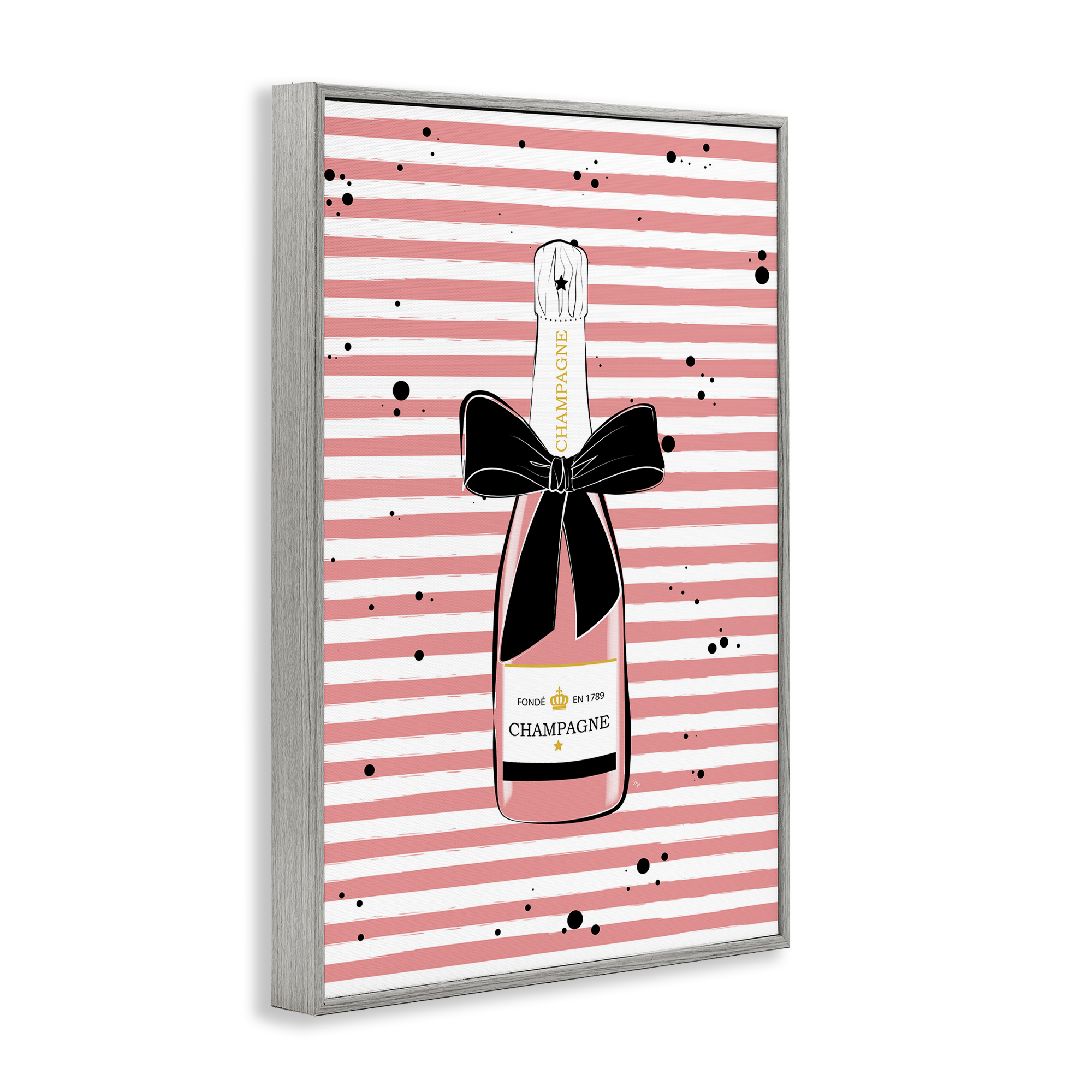 Stupell Industries Pink Champagne on Stripes Food & Beverage Painting Gray Framed Art Print Wall Art, 16 x 24