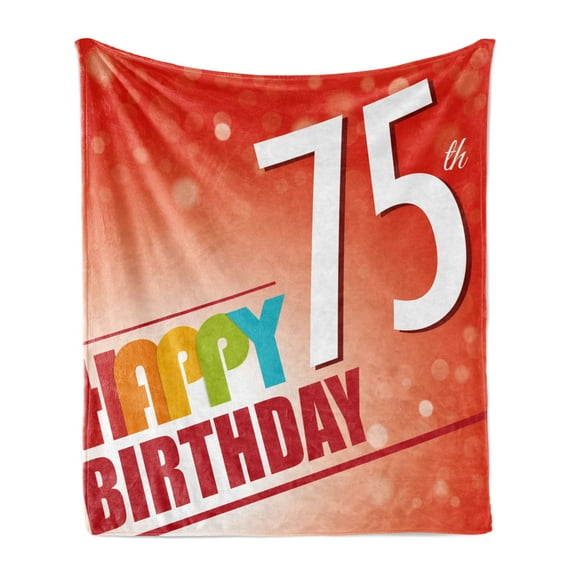 75th Birthday Soft Flannel Fleece Throw Blanket, Old Age 75 Years Old Party Invite in Retro Style Greeting Theme, Cozy Plush for Indoor and Outdoor Use, 50" x 70", Multicolor, by Ambesonne