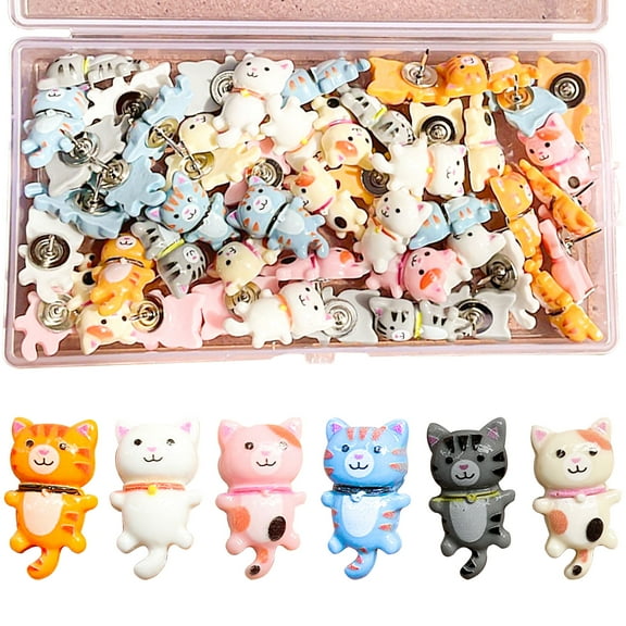 Cat Push Pins Decorative Cute Push Pin for Cork Board Bulletin Board 48 Pcs Cat Thumb Tacks for Wall Hanging Resin Pushpins for Photo Map Wall Home Office Supplies